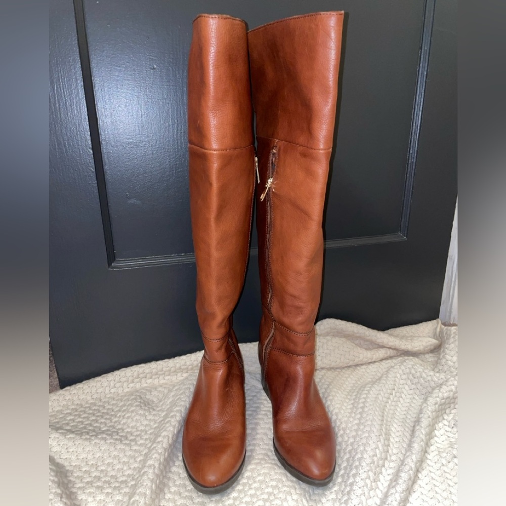 Cognac Knee-High Leather Boots